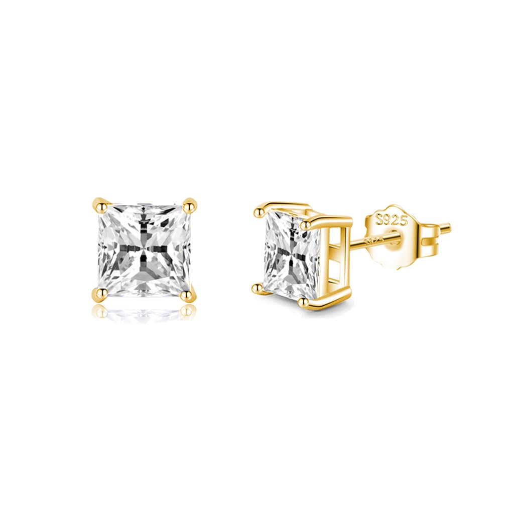 SLUYNZ 925 Sterling Silver Cut Square CZ Stud Earrings for Women Teen Girls Simulated Diamond CZ Ear Stud 5MM/6MM/7MM Sparkling CZ Stud