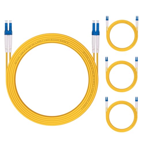 Image of 4 Pack OS2 LC to LC Fiber Patch Cable, 3m Single Mode SFP Fiber Jumper, Duplex LC-LC 9 /125um, LSZH, Yellow, 9.8ft, for 1G /10G SMF SFP Transceiver, Router, Networks and More