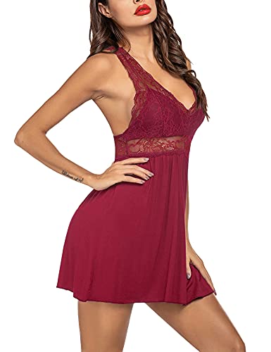 kouaer Sleepwear Night Gown for Women Sexy Silk Nighties Sexy Slips Wine Red Medium