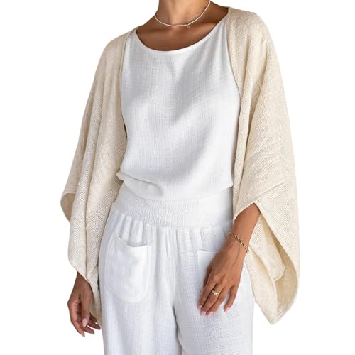 Women's Linen Cardigan Summer Lightweight Poncho Shrug Open Front Cover Ups Poncho Loose Shrug Sweaters