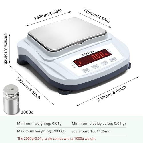 Image of Lab Scale 2000g /0.01g High Precision Digital Scale with 1kg Weights Analytical Balance Electronic Scale for Kitchen Lab Weighing