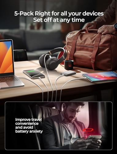 LISEN 5-Pack 3.3FT USB-C to USB-C Fast Charging Cables, 60W PD/QC, Compatible with iPhone 16/15, Samsung S24/S23, iPad Pro/Air, MacBook, White