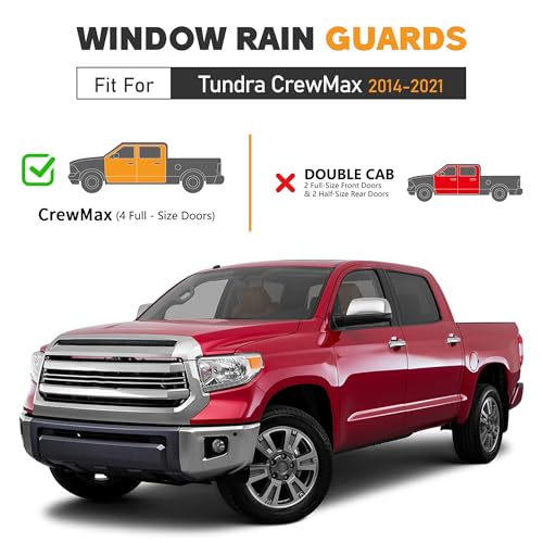 Image of Shatterproof Taped-On Window Deflectors for Toyota Tundra Crew Max 2014-2021, Rain Guards, Window Visors for Car, Vent Deflector, 4pcs