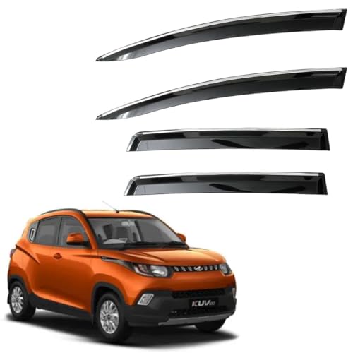 Image of CAR SAAZ Non-Breakable Smoke Door Visor for KUV 100 (2016-2023)| Sun, Rain Wind Deflector | Strip Side Door Rain Visor - Set of 4 Pcs