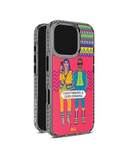 Image of DailyObjects Case for iPhone 16 Pro Max Compatible with Mag-Safe Wireless Charging, Stride 2.0 Overthinking & Overdrinking Slim Shockproof Back Cover with Inner Magnetic Ring