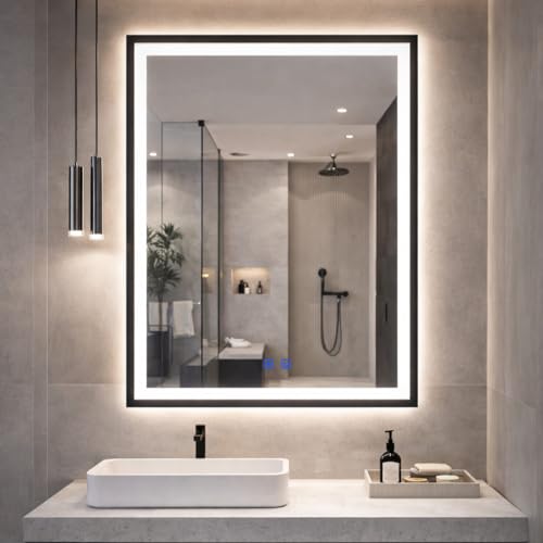 Espelho Banheiro De LED Touch 3 Cores de Luz Com Desembaçador e Display Digital 80x60 cm Bivolt: 110V /220V