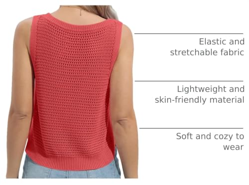 Image of FISACE Womens Crochet Tank Top Sleeveless Knit Summer Sweater | Round Neck, Hollow Out, Lightweight , Casual Crop,Cute Boho Vest