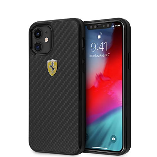 Ferrari FERCAHCP12SBK on Track Real Carbon Coque Rigide pour iPhone 12 Mini 5,4" Noir