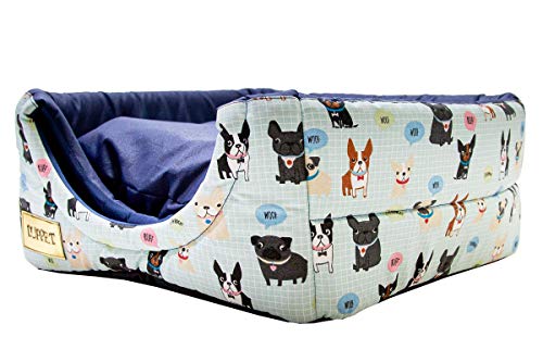 Toca e Cama Impermeável Luppet 2 em 1 com Almofada para Cachorro ou Gato de até 5Kg Azul Cachorro/Ro