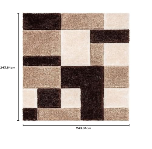 Image of F & B RUGS ; SUPERIOR QUALITY PRODUCTS Firoz and Brothers Handwoven Super Soft Indoor Modern Shag Microfiber USA Exported Carpet with 2. inchInch Thickness Silky Fluffy Smooth 8x8 feet Brown Beige