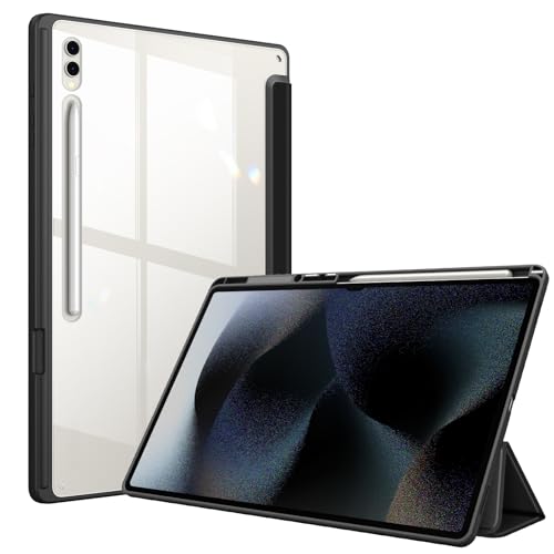 Fintie Funda Durable Compatible con Samsung Galaxy Tab S10 Ultra/S9 Ultra/S8 Ultra 14,6' - [Soporte Integrado para S Pen] Carcasa de Trasera Transparente a Prueba de Choques para SM-X900/X906, Negro