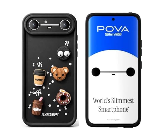 Image of Bintage Cute Fun Taddy Cartoon 3D Ball Bear Milk Cake Coffee Silicon Case Full Body & Camera Protection Back Cover Compatible for Tecno Pova Slim 5G - Black