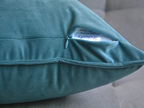 Lutanky Gray- Blue Cushion Covers 12x20 Inch Velvet Decorative Rectangle Throw Pillow Cover (Pack of 2) Soft Oblong Piped Pillowcases for Sofa Bedroom with Invisible Zipper 30 x 50 cm - Image 4