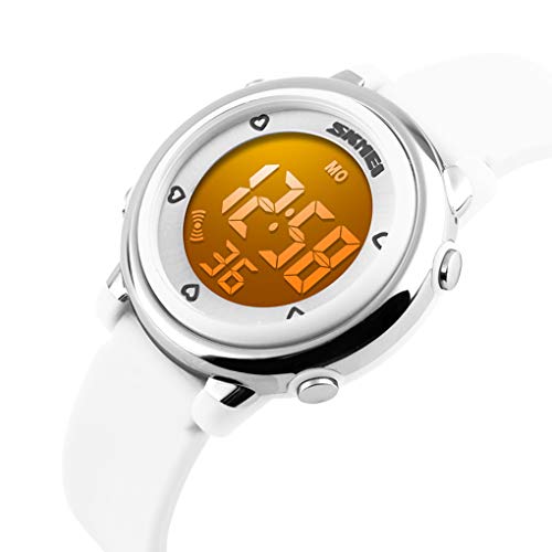 Skmei Kids Digital Watch, Waterproof Boys Girls Colorful LED Light Watches Childern Wristwatches with Stopwatch (White)
