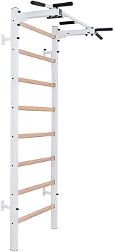 221W Wallbars, Stall Bars, Swedish Ladder, Gymnastic Ladder with Fixed Steel 6-Grip Pull Up Bar, Wall Mounted for Suspension Training, Strength Training, Full Body Workout, Teenager Rooms