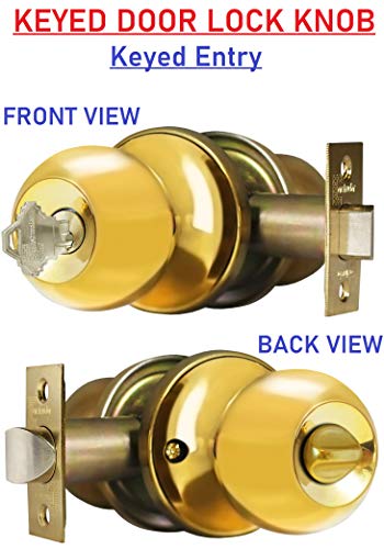 Constructor Chronos Entry Door Knob, Universal Keyed Lock Handle Set (Polished Brass) #TOP1