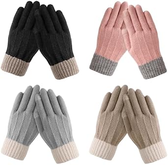 Tavaleu 4 Pairs Winter Gloves Women - Warm Soft Touchscreen Gloves for Women, 4 Pairs Mittens for Womens Warm Fleece Lined Knit Elastic Cuff