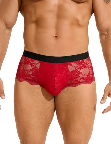 ohyeahlady Mens Lace Boxer Briefs - Soft Low Rise Bulge Pouch Trunks Underwear Sexy Panties Lingerie for Men