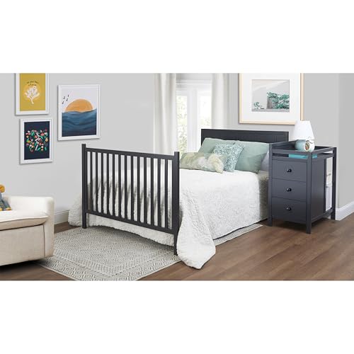 Image of Sorelle Essex Crib & Changer - 4-in-1 Convertible Crib, Non-Toxic Finish, Wooden Baby Bed, Toddler Bed, Child's Daybed, and Full-Size Bed, Nursery Furniture - Midnight
