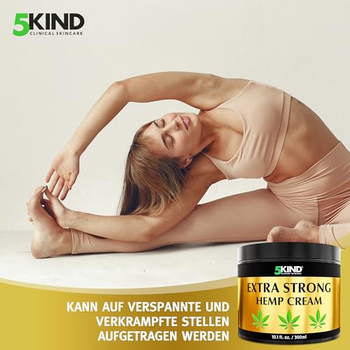 5kind Extra Starke Hanfcreme 300ml - Hochkonzentriertes Hanföl und Arnika-Creme - zur Massage von Gelenken & Muskeln, unterem Rücken, Knien, Nacken & Schultern - Reich an natürlichen Extrakten