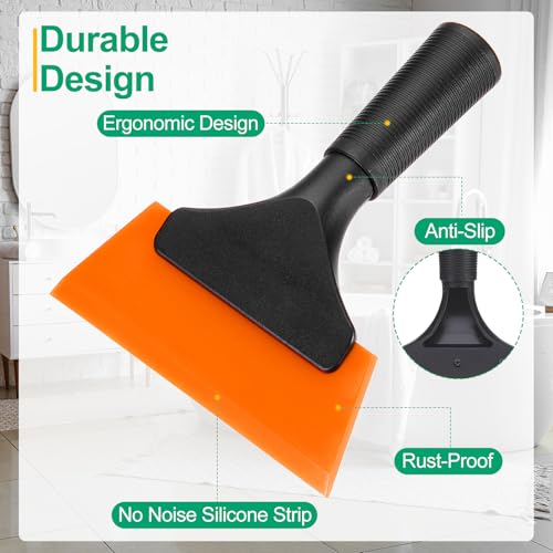 Image of uxcell 2Pcs 5 Inch Shower Squeegee for Glass Doors, All-Purpose Bath Squeegee with Handle for Bathroom Window Mirror Car Glass, Orange