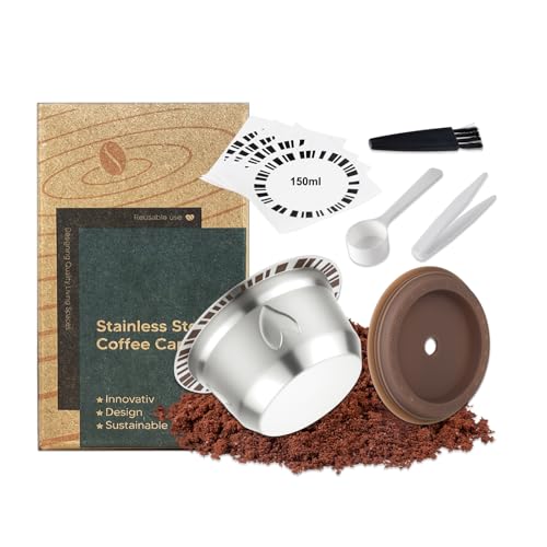 FOVNOT Capsules de Café Réutilisables et Rechargeables Couvercles en Silicone de Qualité Alimentaire Capsule de Café en Acier Inoxydable Compatible avec Ve-tuo Pop/Plus, Ve-tuoline GCA1 (150mL)