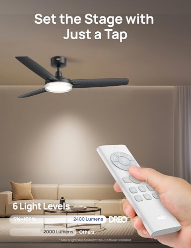 Image of DREO Ceiling Fan with Lights for Indoor /Outdoor, 42 inch Low Profile Ceiling fan with Light and Remote Control for Bedroom, 22dB Quiet DC Motor, Quick-Install, 6 Speeds, Reversible, Dimmable, 5CCT, Black