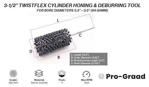 Image of TwistFlex 3-1 /2 inch 320 Silicon Carbide Cylinder Hone 84-89mm 3.3 inch - 3.5 inch Bore | for CR500R 1990-01, Brute force 750 4x4i 2005-17, Teryx 750 2008-13, KTM450 EXC 4Stroke 2003-07, Rancher 420 4x4 2015-18