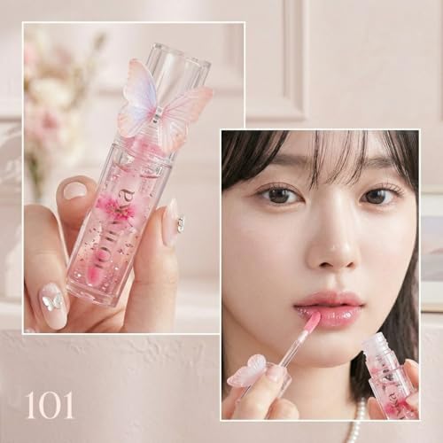 Image of Cute Trendy Lipgloss Combo for Girls - Butterfly Korean Lipgloss, Tube LipGloss & Moisturizing Glob Lip Balm for Dry Lips, Perfect Glossy Finish for Everyday Glam & Gifting