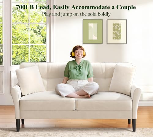 Image of Loveseat Sofa, 69 inch Love Seat Couches, Comfy Velvet Small Couches for Small Spaces with 2 Pillows, Tool-Free Setup Sofas & Couches, 700lb Load Sofas for Living Room, Mini Couch for Bedroom, White Couch