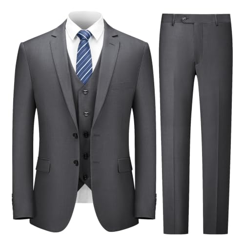 Image of Cooper & Nelson 3 Piece Mens Suit Set 2 Button Slim Fit Suits for Men Business Wedding Party Tuxedo Jacket Vest Pants and Tie