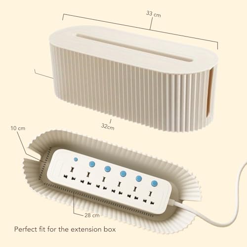 Image of Soko Cable Management Box with Mobile Stand | Cords Hider & Surge Protector | Concealer for Power Strips, Router, TV, Gadget Wires Storage Organizer Tray for Desk, Table - Home, Office - White