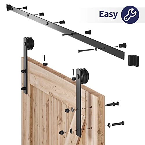 SMARTSTANDARD 5ft Barn Door Hardware Kit, Sliding Door Hardware, Heavy Duty, Easy to Install, Fit 30" Wide Door Panel (I Shape Hanger)