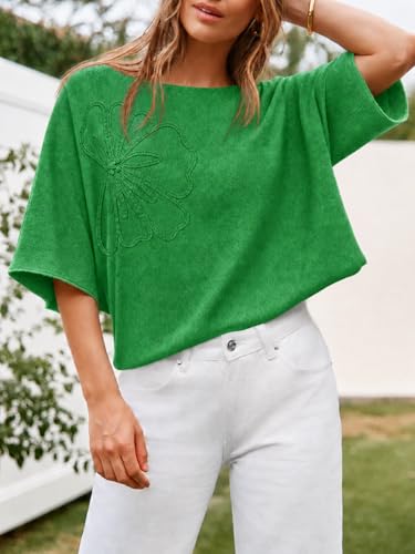 Image of Cicy Bell Womens Half Sleeve Sweaters Oversized Boat Neck Knitted Pullover Sweater Trendy Casual Loose Fit Fall Tops