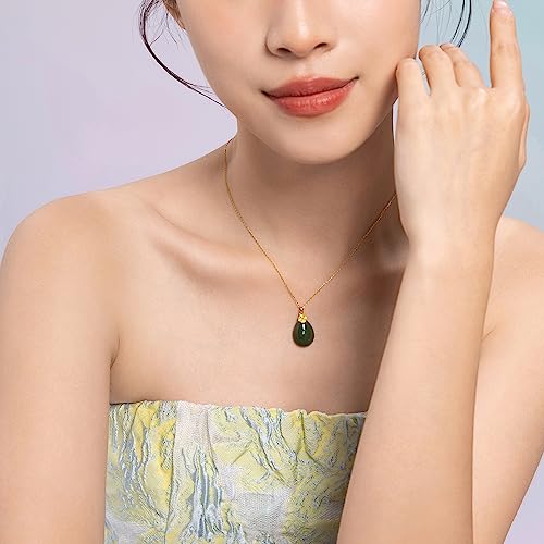 24K Gold Pendant for Women Green Jade Teardrop Pendants Dainty Natural Gemstone Drop Charms Good Luck Jewelry Healing Hetian Jadeite Charm Simple Trendy Fortune Gifts for Men Mom(Not Include Necklace)4