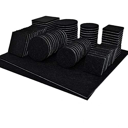 JIALI Felt Furniture Pads, 98Pcs Felt Pad Square Shape Tough Elegant Table Leg Self Adhesive Floor Protectors for Floor Furniture Feet Black