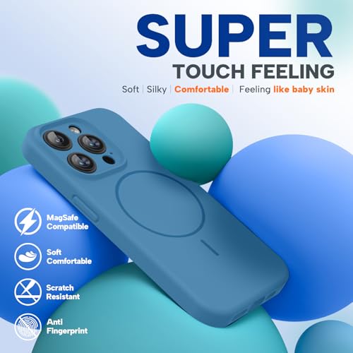 Image of Miracase Magnetic for iPhone 15 Pro Case, [Soft Anti-Scratch Microfiber Lining], Compatible with MagSafe, Liquid Silicone Shockproof Drop Protection Phone Case for 15 Pro, Capri Blue
