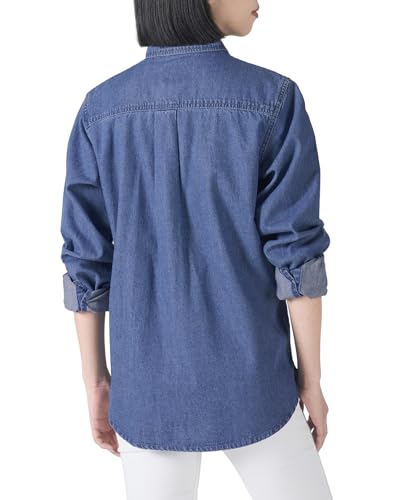 HISEA Women's Denim Button Down Shirt with Long Sleeve, Blue Jean Lightweight Shacket for Women, Womens Washed Chambray Coat2