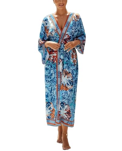 Image of Women's Kimono Cover Up Long Beach Dress Swimsuit Cover Ups Colorful Cardigan Lightweight Robe for Swimwear