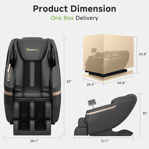 Real Relax 2025 Full Body Massage Chair, Zero Gravity Shiatsu Massage Chair Recliner, Waist and Calf Heating, Foot Massage, Bluetooth, Large Control Screen (Black and Gold) - Image 3