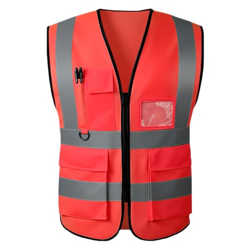 Image of High Visibility Safety Vest with Reflective Strips & Pockets | High Visibility | 360 Reflective Strips | 5 Pockets | Zipper Front | Lightweight Polyester | ANSI /ISEA 107 Class 2 Type R