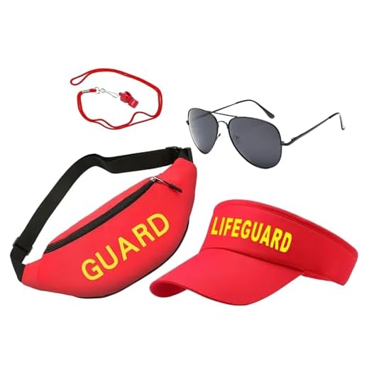 Disfraz de vigilante de la playa - Traje de salvavidas ajustable | Set completo de accesorios Baywatch con parasol, riñonera, gafas de sol y silbato | Perfecto para fiestas, cosplay y eventos temático