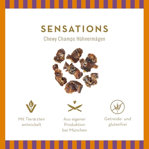 Terra Canis Sensations Chewy Champs - Hühnermägen 200g I Natürliche, getrocknete Kauartikel I Beschäftigung durch Kauen | Ergänzungsfuttermittel für Hunde