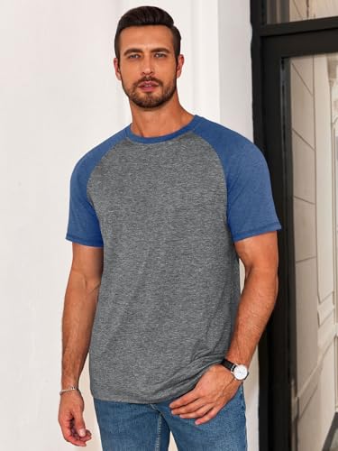 Image of Runcati Mens Casual Slim Fit T Shirts Raglan Short Sleeve Crewneck Baseball Tees Color Block Workout Fashion Shirt