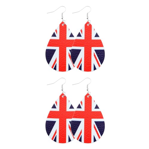 AIRTILY 2 Coppie Orecchini in Pelle Attaccati, Bandiera Britannica, personalità Creativa, Orecchini di Moda di Donne, Orecchini Appesi Divertenti, Gioielli da Festa Britannica.