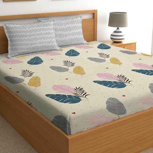 Image of IVAZA Ezyption Cotton Soft and Warm Mix N Match Bedsheet Set for Double Size Bed Soft Durable bedsheet with 2 Pillow Cover Cream
