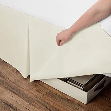 Pleated Platform Base Valance Sheet - Plain Polycotton fits under Mattress Base Valance Sheet - Ultra Soft and Light Weight (Double, Cream)