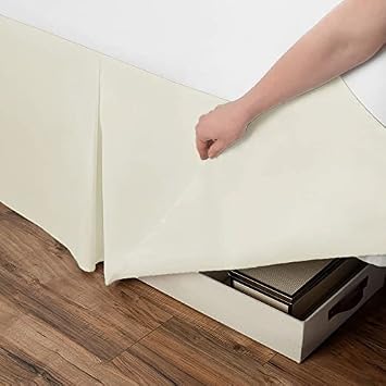 Pleated Platform Base Valance Sheet - Plain Polycotton fits under Mattress Base Valance Sheet - Ultra Soft and Light Weight (Double, Cream)