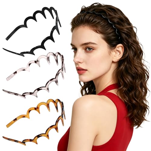 Image of 3PCS Metal Hair Bands, Spring Wavy Hair Hoop Unisex Black Wavy Headband Slicked Back Headband Non Slip Sports Hairband for Women Men