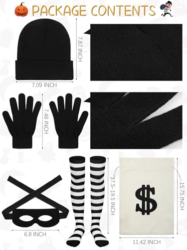 Fancyfun 6 Pcs Halloween Costume Set, Womens Robber Costume Set Adult Halloween Cosplay Costumes Party Burglar Shirt Mask Accessories L thumb #2